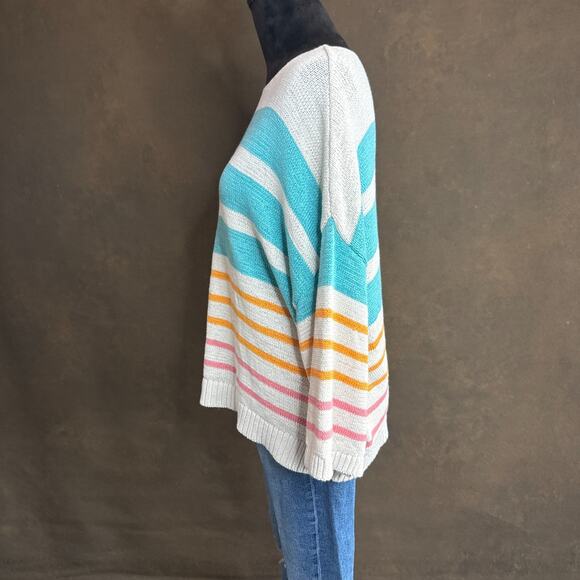 LOFT Striped Lightweight Cotton Sweater Boatneck Pullover Multi-Color Women’s L - Picture 5 of 10